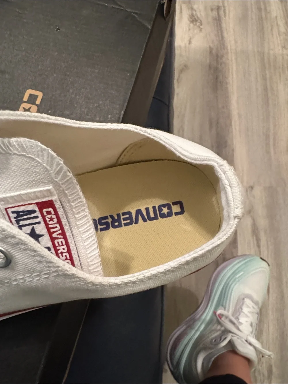 Converse White Low-Top Canvas Sneakers with Red and Black Stripe - Picture 2 of 3